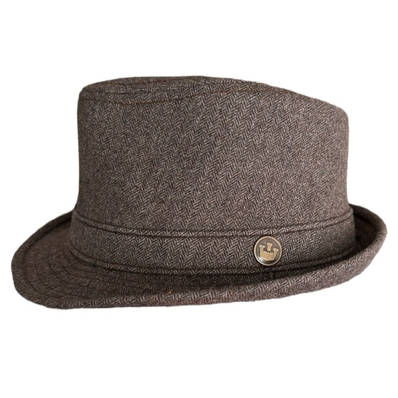 GOORIN BROS. Herringbone Wool Blend Brown Fedora, Size Small - Picture 1 of 14